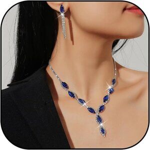 🆕Women Blue Formal Necklace and Earrings Set Prom Jewelry Set Accessories